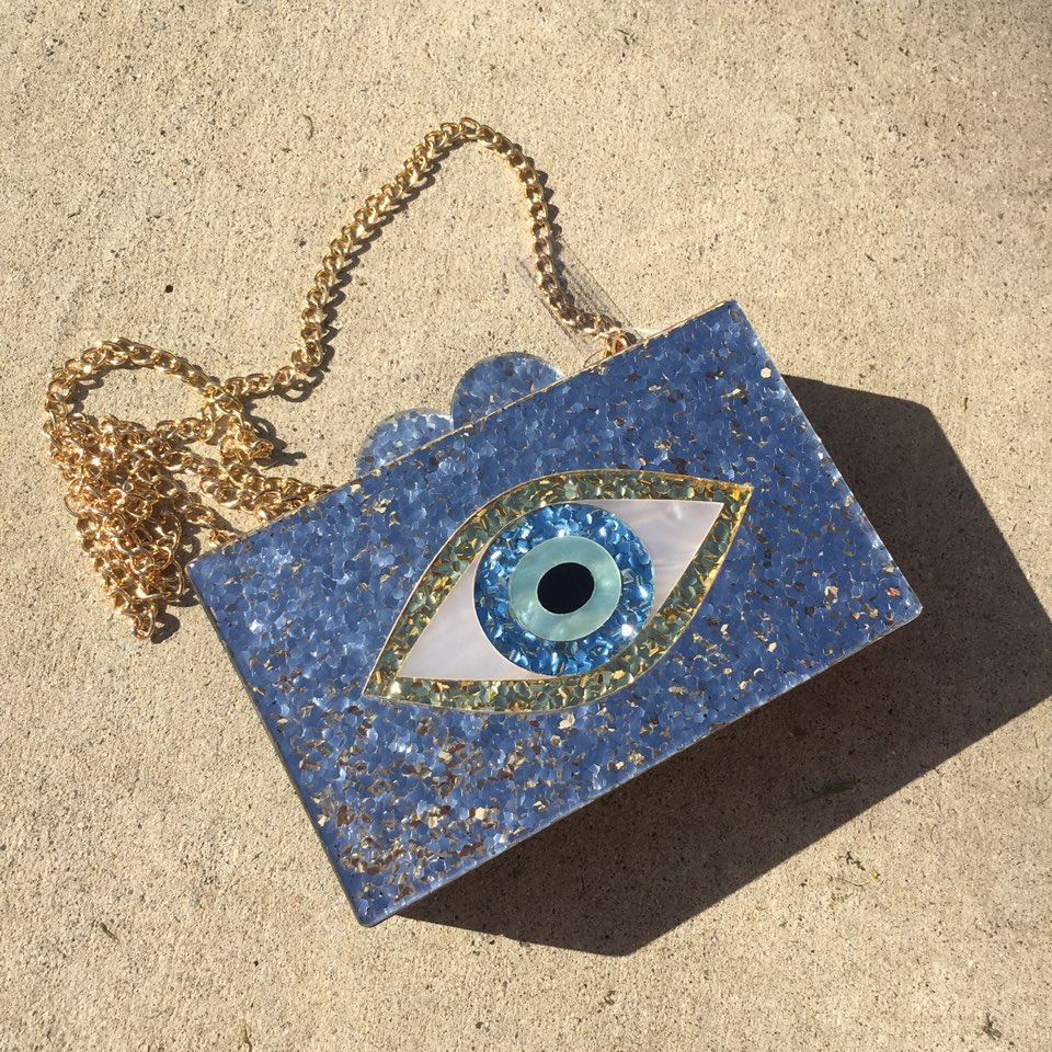 Glitter Evil Eye Hard Case Clutch - Angie&Ash