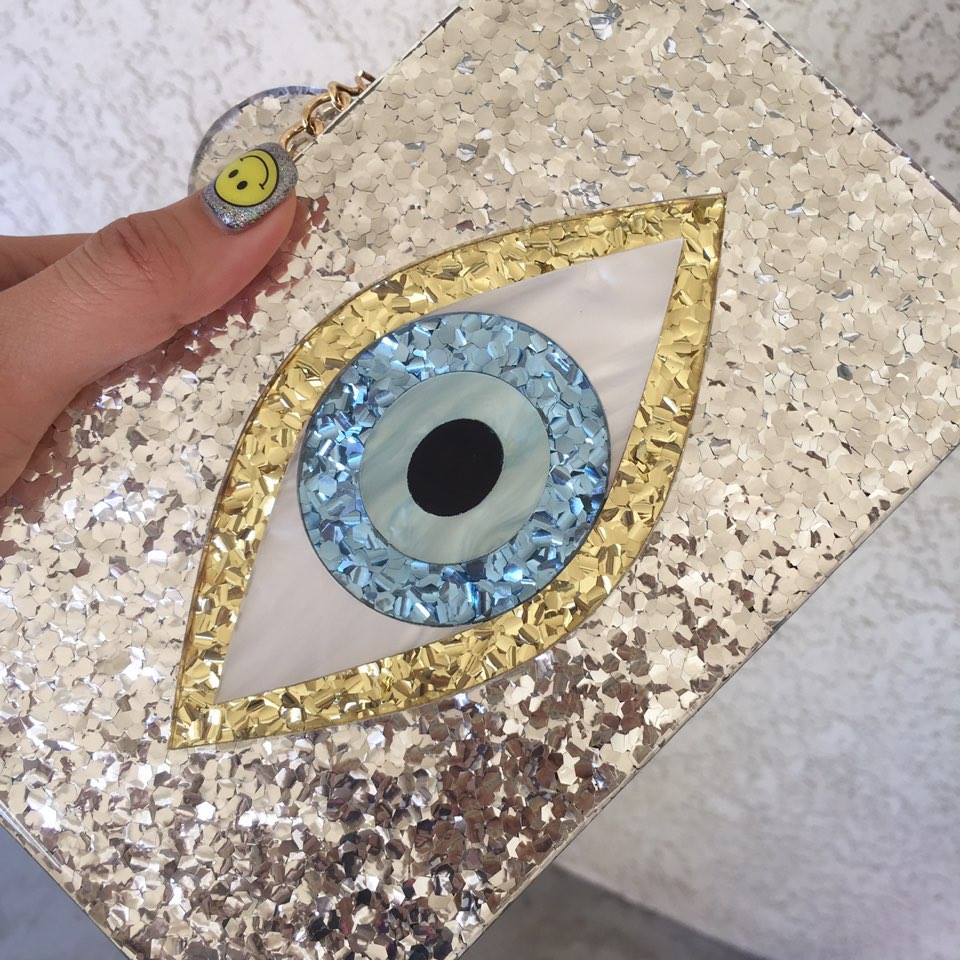 Glitter Evil Eye Hard Case Clutch - Angie&Ash